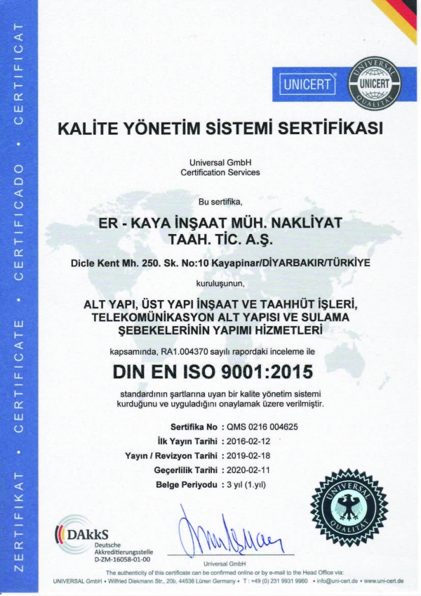 Kalite Y&ouml;netim Sistemi Sertifikası